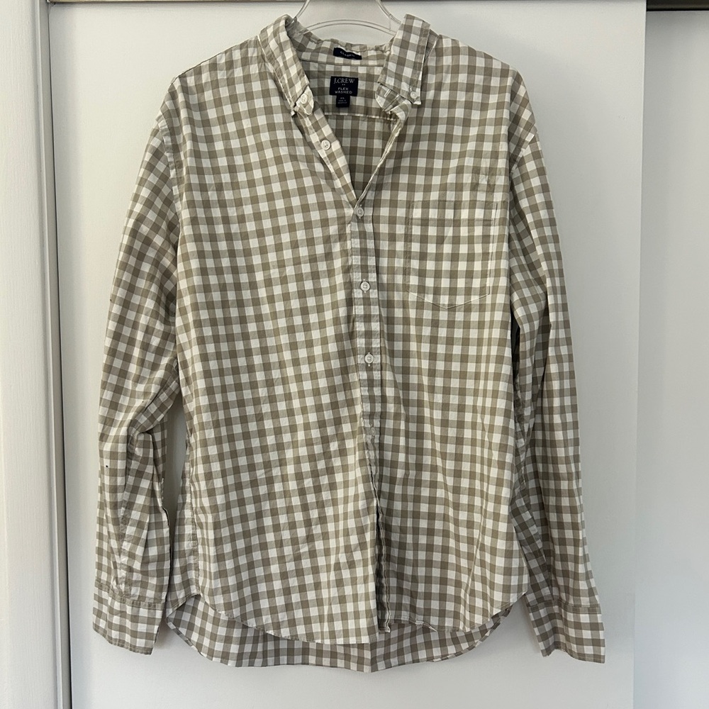 J. Crew Casual Button Down Shirt tan and white